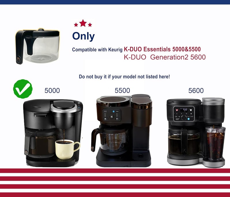 cupsync Replacement Glass Carafe Compatible with Keurig K-Duo Essentials 5000 & 5500 & K-DUO Generation2 5600- Coffee Pot Replacement, NOT Fit K-DUO 5100 - Image 3